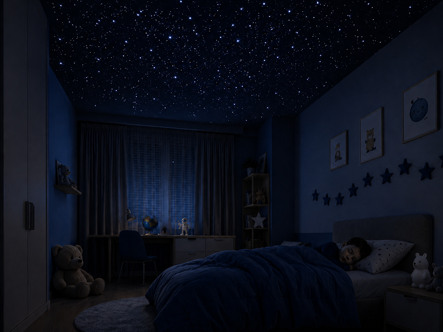 Stanza per bambini con cielo stellato magico